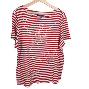 Karen Scott Red Striped Top with Star Design, 2X